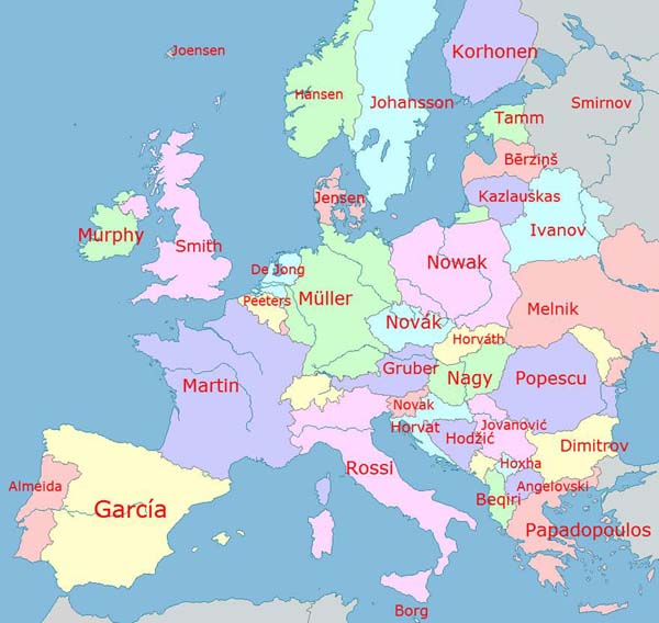 The most popular last names in Europe.