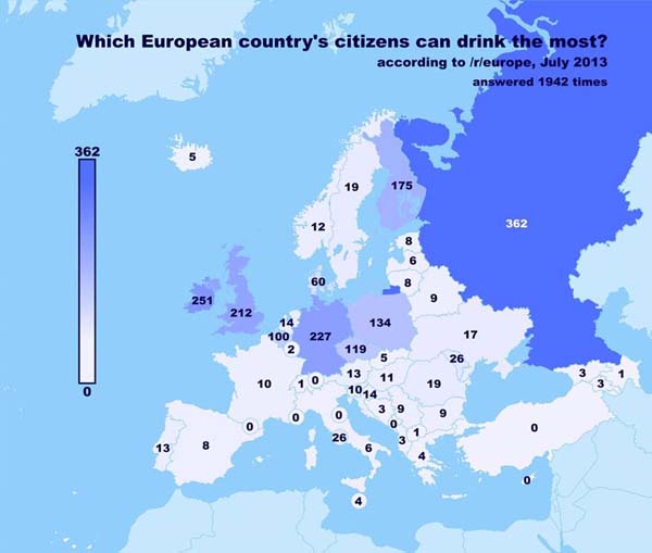 The European countries that drink the most.