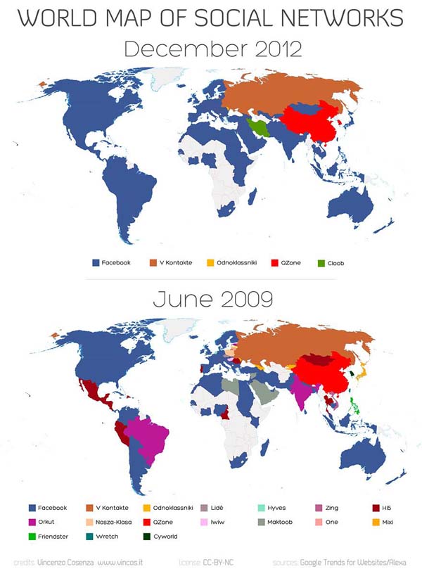 Social networks global map 2012 vs 2009.
