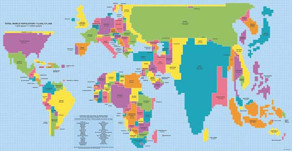 Map of the world in proportion to population.
