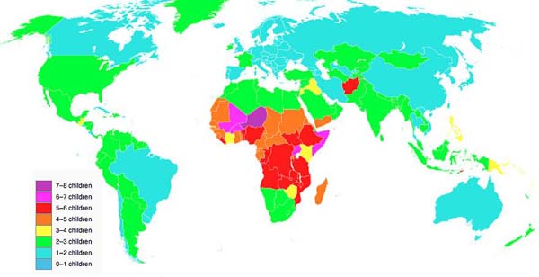 Countries and their fertility rates.