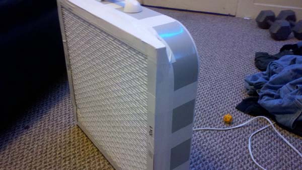 You will feel gross after cleaning.  So breath in some clean air with your ghetto DIY air purifier!