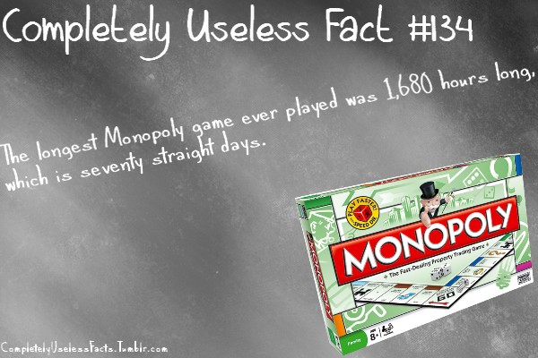 banner - Completely Useless Fact # The longest Monopoly game ever played was 1,680 hours long, which is seventy straight days. in me Monopoly The ForDesing Property So Completely UselessFacts. Labir.com