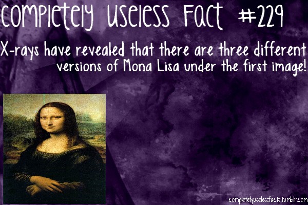 useless fact - completely useless Fact Xrays have revealed that there are three different versions of Mona Lisa under the first image! completelyusele toet.tumblr.com