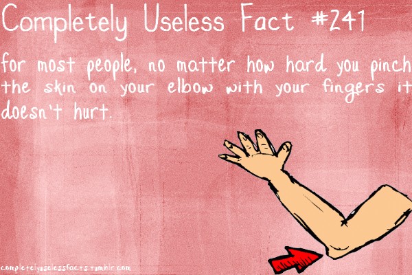 completely useless funny useless facts - Completely Useless Fact for most people, no matter how hard you pinch the skin on your elbow with your finger's it doesn't hurt completelyaseiessfacts tambi.com