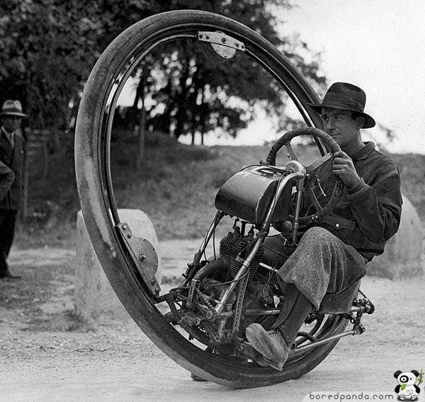 The One Wheel Motorcycle, which could reach a top speed of 93 mph - 1931.