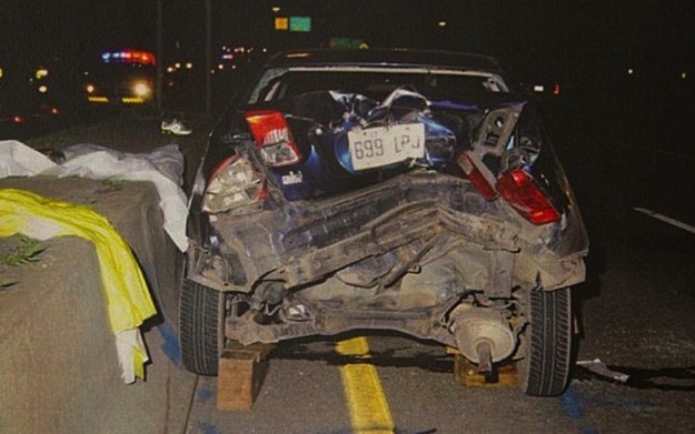 Czornobaj's Honda Civic after the wreck.