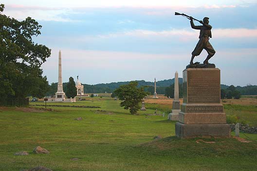 The Gettysburg Battlefield - Gettysburg, Pennsylvania  The site where between 46,000 to 51,000 men died while fighting in American Civil War. Sights and sounds of soldiers marching and cannonballs firing have been reported.