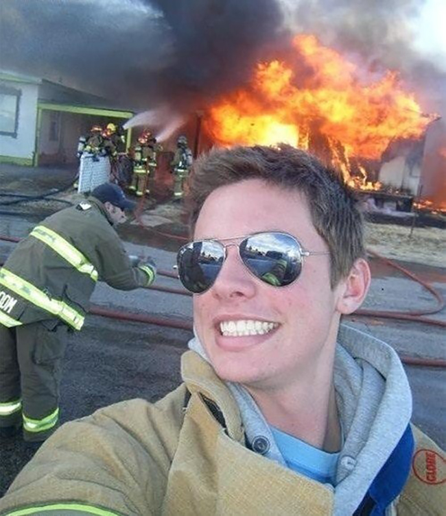 Something tells me he's not the greatest fireman.