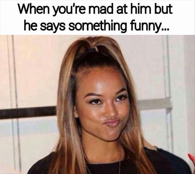 karrueche tran meme - When you're mad at him but he says something funny...