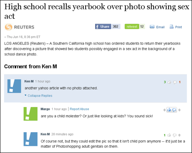 ken m best - High school recalls yearbook over photo showing sex act Reuters f 302 retweet 12M Email Print Thu Jun 16, Et Los Angeles Reuters A Southern California high school has ordered students to return their yearbooks after discovering a picture that