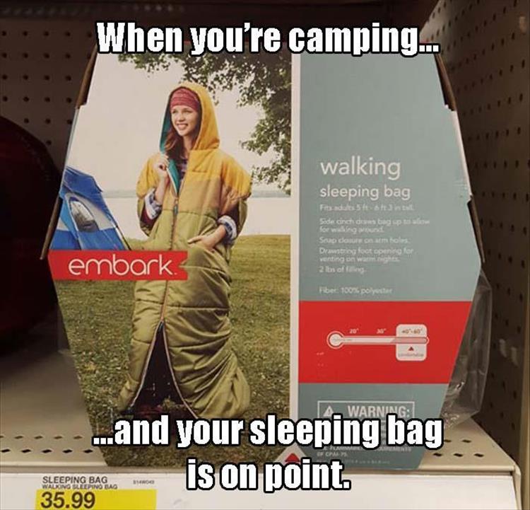 embark sleeping bag - When you're camping... walking sleeping bag Sade cinch estosta on for w ing Scr de ce am bo Drawstring foot open for embark 2 of WarningL ...and your sleeping bag is on point. Sleeping Bagus 35.99