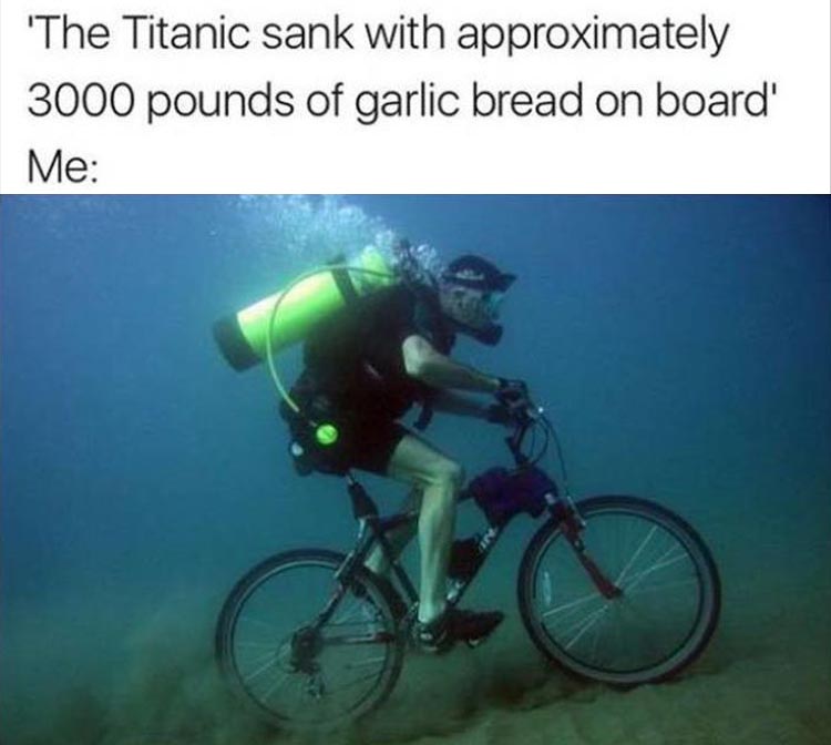 memphis art movement - 'The Titanic sank with approximately 3000 pounds of garlic bread on board' Me