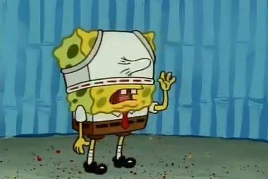 spongebob with underpants on his head