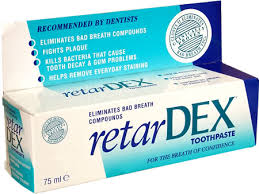 retardex - Reconnended By Dentists O Eliminates Sad Breath Compounds R Ts Plaque Ells Bacteria That Casse Tooth Decay 4 Dom Problemi Lp Remove Everyd Stains Elimits Srd Breath Compounds retarDEX Toothpaste N Ce For The Late 75 m