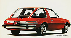 AMC Pacer. Why not bring this car back? It can only be improved. A symbol of the working class poor. The rear window was sloped and heated for your convenience while pushing it home.