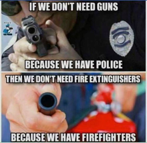 if we don t need guns because we have police - If We Don'T Need Guns Because We Have Police Then We Don'T Need Fire Extinguishers Because We Have Firefighters