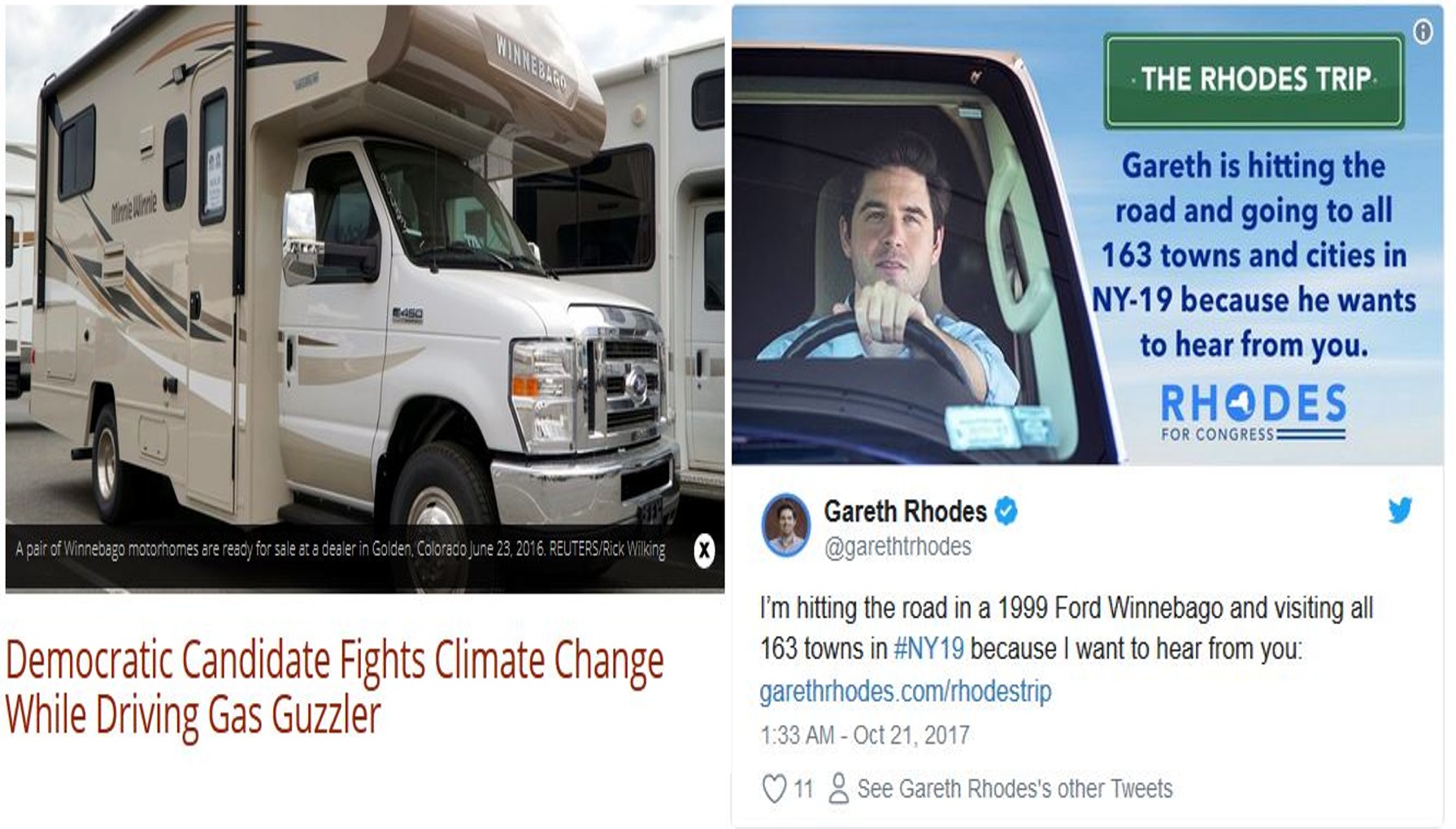 commercial vehicle - The Rhodes Trip Gareth is hitting the road and going to all 163 towns and cities in Ny19 because he wants to hear from you. Rhodes 450 For Congresse Gareth Rhodes A pair of Winnebago motorhomes are ready for sale at a dealer in Golden
