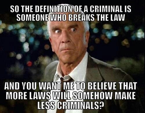 leslie nielsen - So The Definition Of A Criminalis Someone Who Breaks The Law And You Want Me To Believe That More Laws Will Somehow Make Less Criminals?