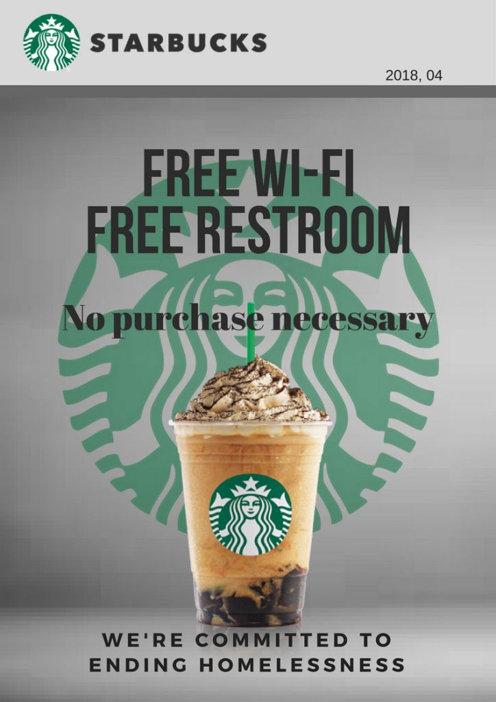 poster - Starbucks 2018, 04 Free WiFi Free Restroom No purchase necessary We'Re Committed To Ending Homelessness