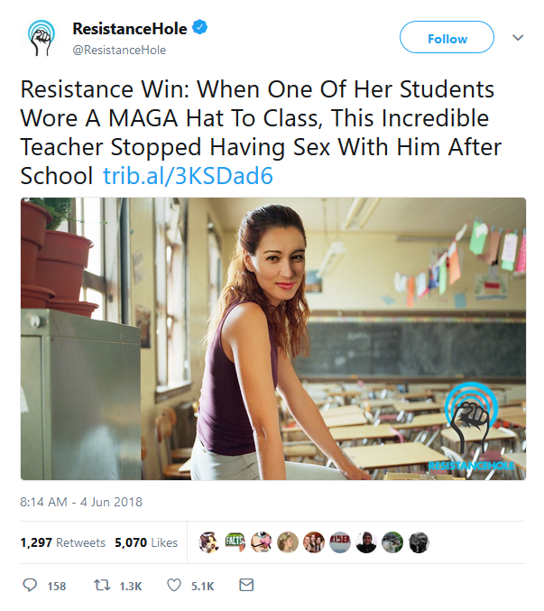 so brave so stunning - ResistanceHole Resistance Win When One Of Her Students Wore A Maga Hat To Class, This Incredible Teacher Stopped Having Sex With Him After School trib.al3KSDad6 To 1,297 5,070 158 22