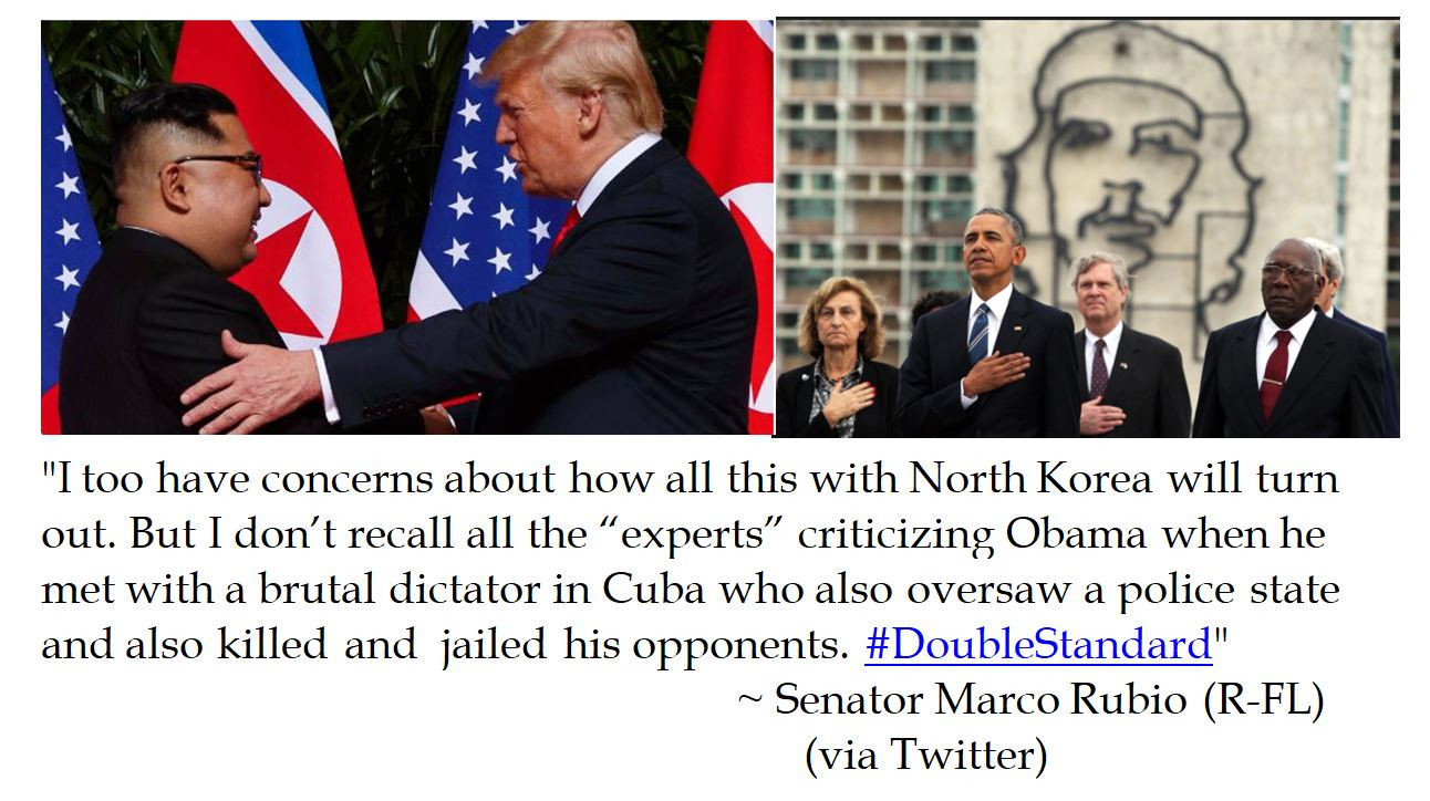 plaza de la revolución - "I too have concerns about how all this with North Korea will turn out. But I don't recall all the experts criticizing Obama when he met with a brutal dictator in Cuba who also oversaw a police state and also killed and jailed his