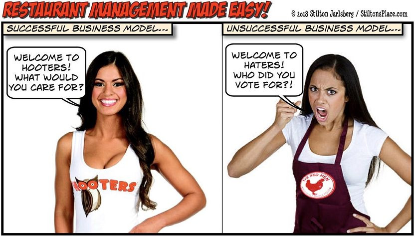 t shirt - Restaurant Management Made Easy. 2018 Stilton Jarlsberg Stiltonsplace.com Successful Business Model... Unsuccessful Business Model... Welcome To Hooters! What Would You Care For? Welcome To Haters! Who Did You Vote For?!