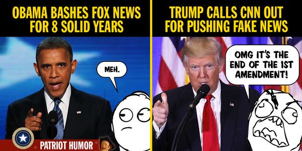 news - Obama Bashes Fox News For 8 Solid Years Trump Calls Cnn Out For Pushing Fake News Omg It'S The End Of The Ist Amendment! Meh. Patriot Humor