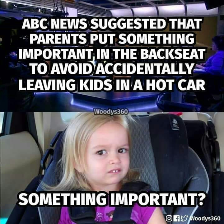 put something important in your backseat - Abc News Suggested That Parents Put Something Important In The Backseat To Avoid Accidentally Leaving Kids In A Hot Car Woodys360 Something Important? O g Woodys360