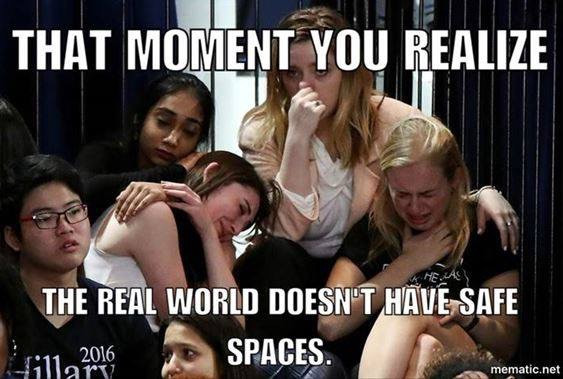trump election reaction - That Moment You Realize Whe.Al The Real World Doesn'T Have Safe L11122016 Spaces. mematic.net