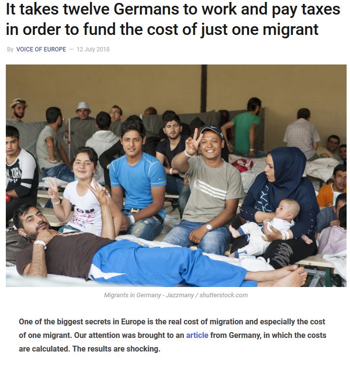 community - It takes twelve Germans to work and pay taxes in order to fund the cost of just one migrant By Voice Of Europe Migrants in Germany Jazzmany shutterstock.com One of the biggest secrets in Europe is the real cost of migration and especially the 