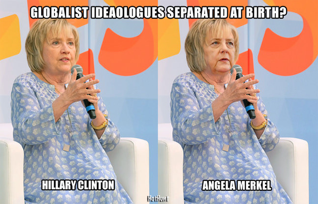 hillary in nightgown - Globalist Ideaologues Separated At Birth? Hillary Clinton Angela Merkel Hotiuni