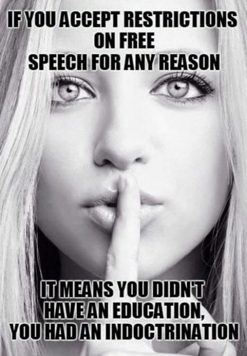 indoctrination meme - If You Accept Restrictions On Free Speech For Any Reason It Means You Didnt Havean Education, You Hadan Indoctrination