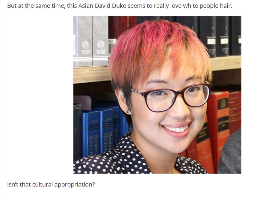 sara jeong - But at the same time, this Asian David Duke seems to really love white people hair. 4 Soi Seizi, Scare Isn't that cultural appropriation?