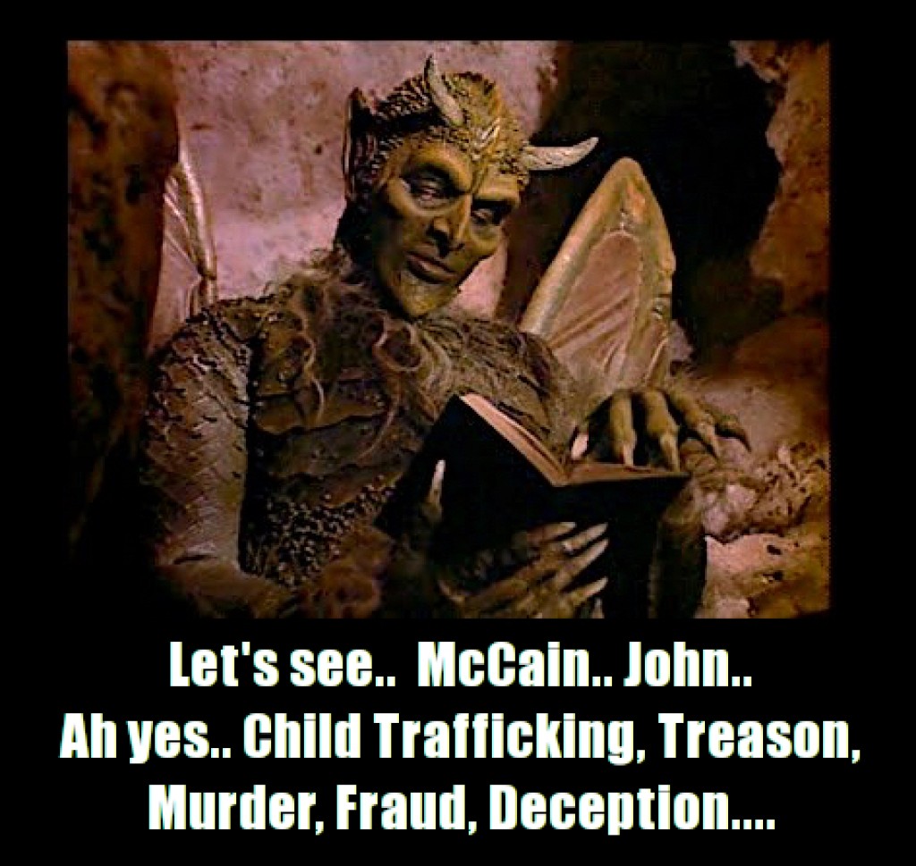 religion - Let's see.. McCain.. John. Ah yes.. Child Trafficking, Treason, Murder, Fraud, Deception....
