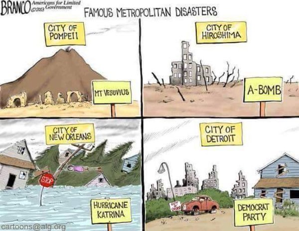 cartoon disasters - Min Americans for Limited Nuo Gommen Famous Metropolitan Disasters City Of Pompeit City Of Hiroshima Mt Vesuvius ABomb City Of New Orleans City Of Detroit 0969 Hurricane Katrina Democrat Party cartoons.org