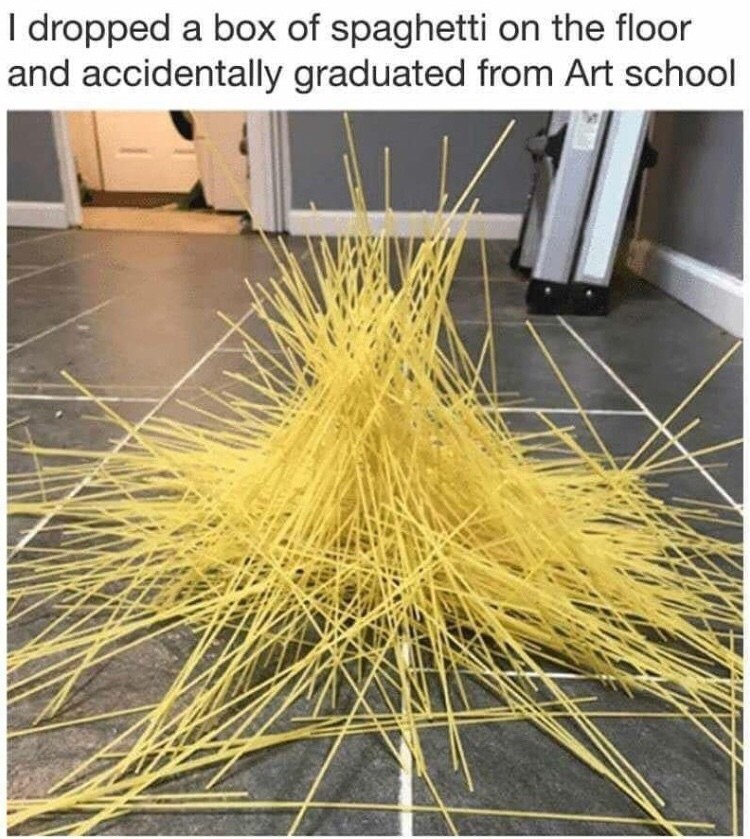 memes - accidentally graduated from art school - I dropped a box of spaghetti on the floor and accidentally graduated from Art school