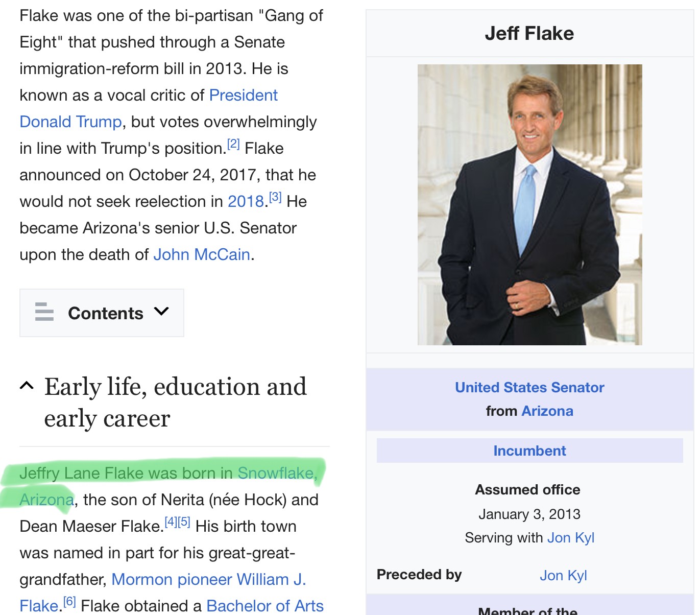presentation - Jeff Flake Flake was one of the bipartisan "Gang of Eight" that pushed through a Senate immigrationreform bill in 2013. He is known as a vocal critic of President Donald Trump, but votes overwhelmingly in line with Trump's position.2 Flake 
