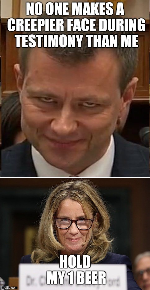 photo caption - No One Makes A Creepier Face During Testimony Than Me Hold My 1 Beer imgflip.com