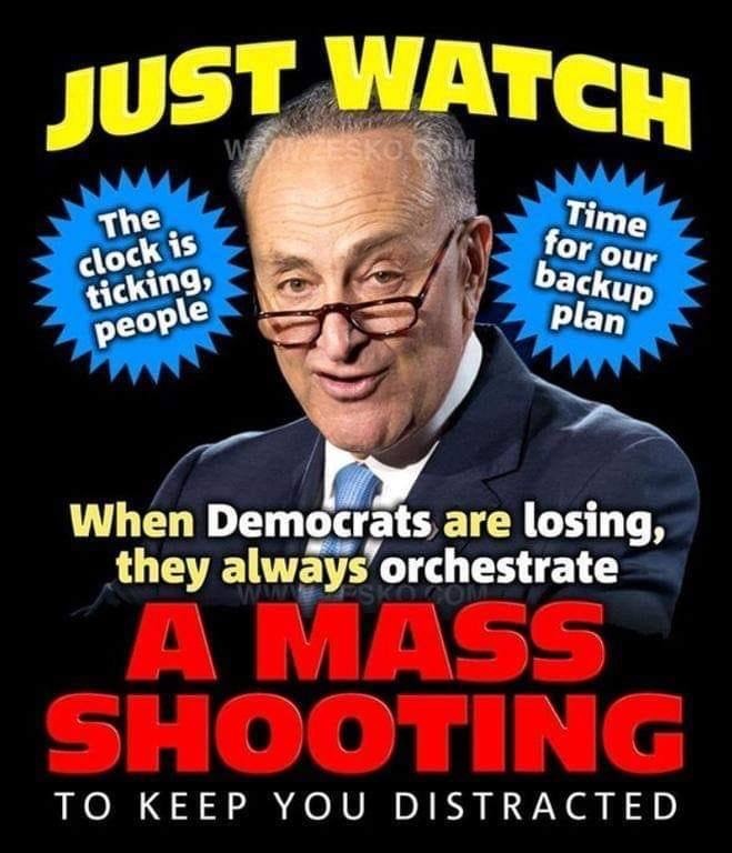 photo caption - Just Watch W Sko.Com The Time clock is ticking, for our backup plan people When Democrats are losing, they always orchestrate A Mass Shooting To Keep You Distracted