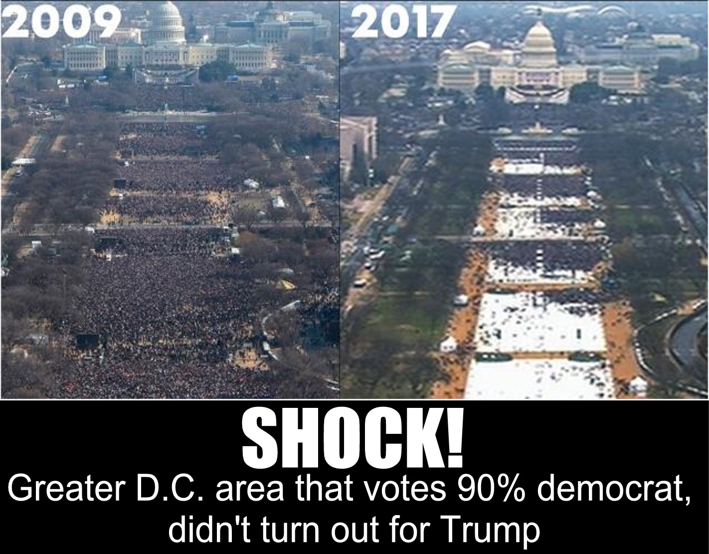 national mall - 2009, 2017 00012 Pe Shock! Greater D.C. area that votes 90% democrat, didn't turn out for Trump