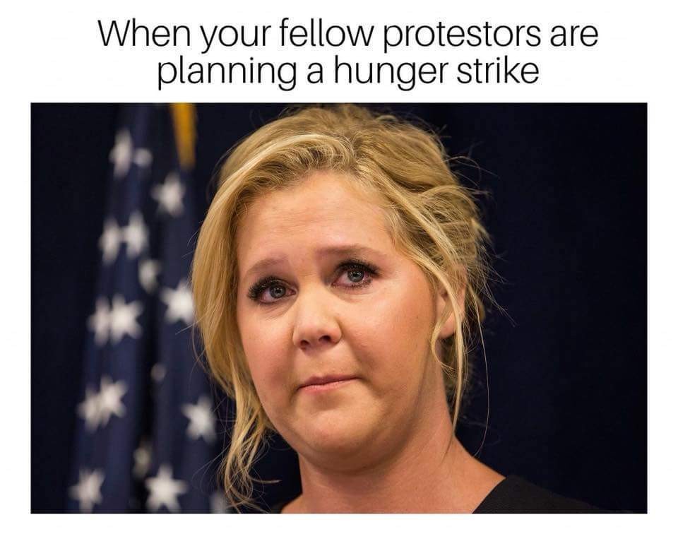 amy schumer - When your fellow protestors are planning a hunger strike