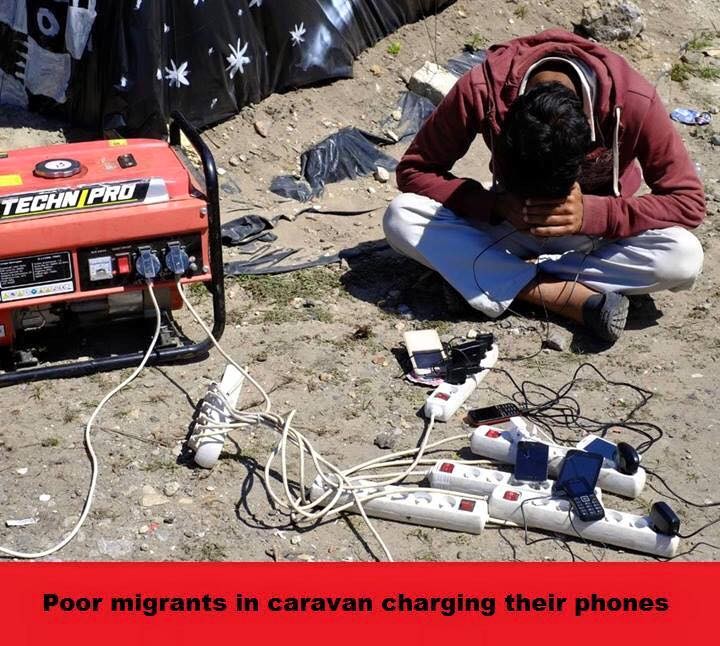 vehicle - Technpro Poor migrants in caravan charging their phones