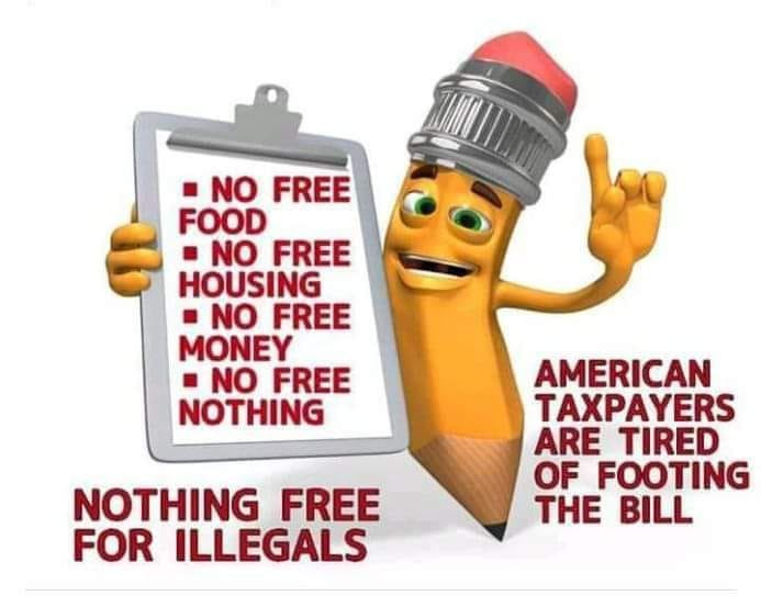memes - clip art - No Free Food No Free Housing No Free Money No Free Nothing American Taxpayers Are Tired Of Footing The Bill Nothing Free For Illegals