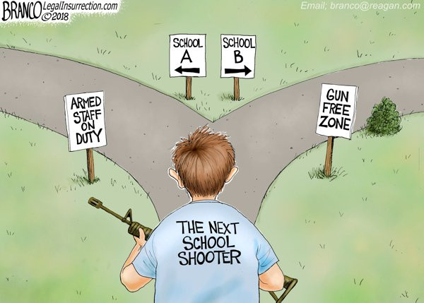 memes - political cartoons school shootings - Rran bu Legalinsurrection.com 2018 Email; branco.com School Gun Armed Staff Free Zone Duty The Next School Shooter