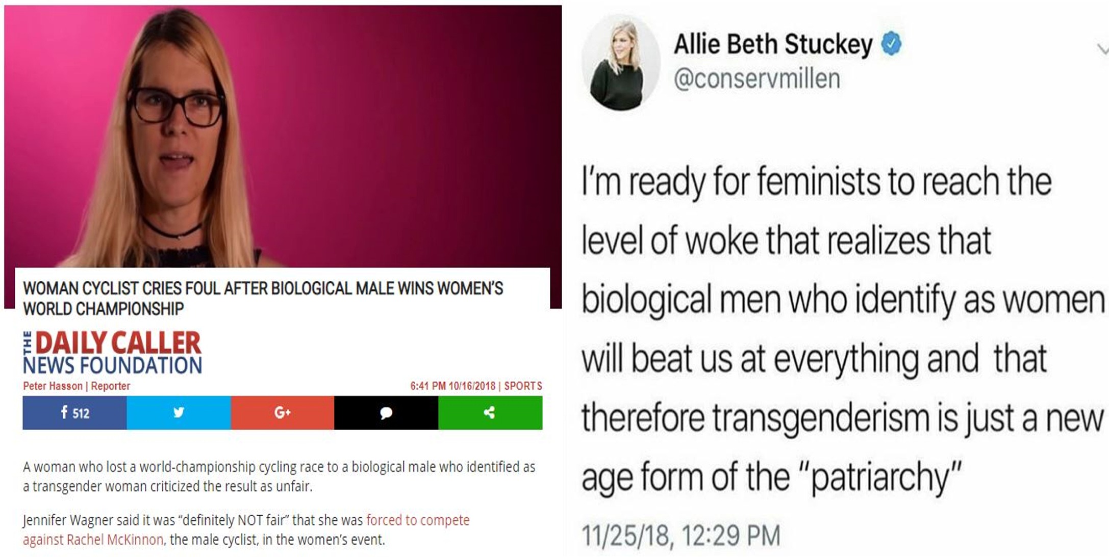 memes - media - Allie Beth Stuckey Woman Cyclist Cries Foul After Biological Male Wins Women'S World Championship Daily Caller News Foundation Peter Hasson Reporter 10162018 Sports f 512 I'm ready for feminists to reach the level of woke that realizes tha