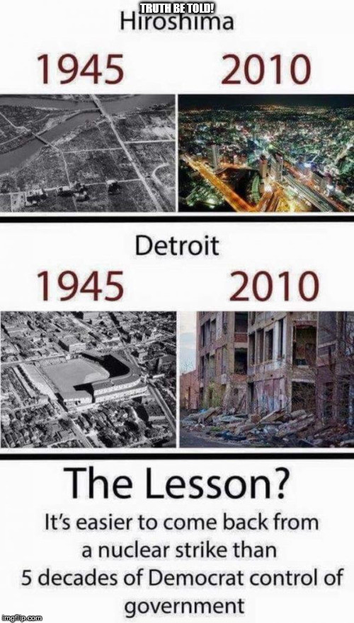 detroit 1945 2010 - Truth Be Told! Hiroshima 1945 2010 Detroit 1945 2010 The Lesson? It's easier to come back from a nuclear strike than 5 decades of Democrat control of langflip.com government