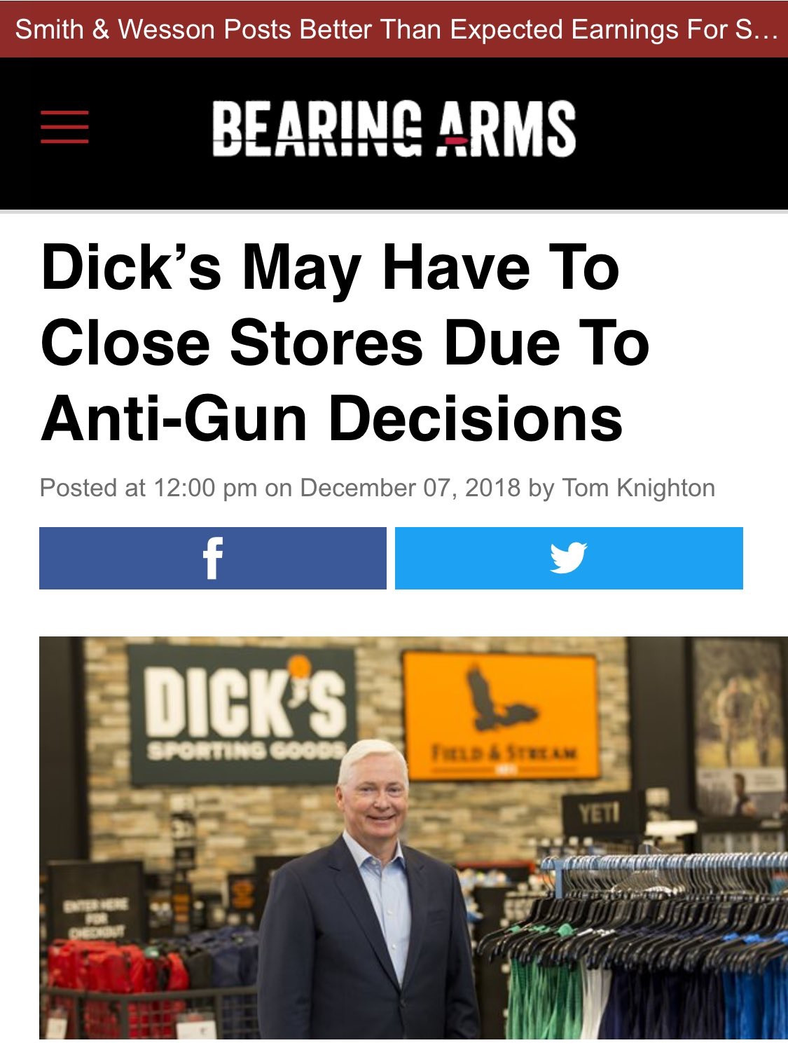 memes - display advertising - Smith & Wesson Posts Better Than Expected Earnings For S... Bearing Arms Dick's May Have To Close Stores Due To AntiGun Decisions Posted at on by Tom Knighton Dick'S Sporting Yeti