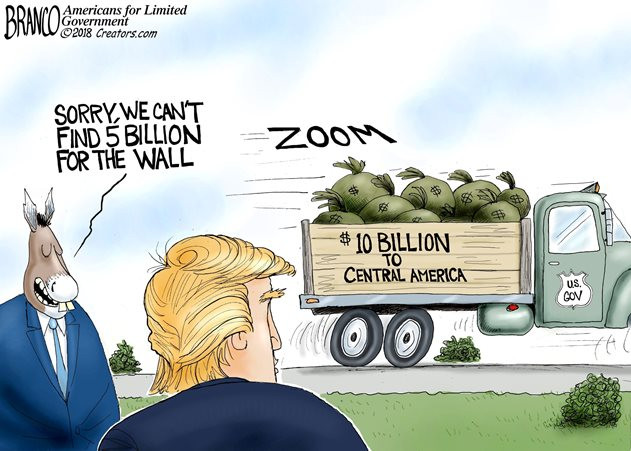 political meme political cartoons 2019 us government - Americans for Limited Government 2018 Creators.com W Sorry We Can'T Find 5 Billion For The Wall Zoom # # 10 Billion Central America Oo.