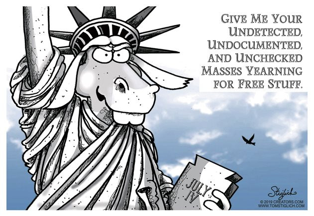 political meme political cartoons about aoc - Give Me Your Undetected Undocumented, And Unchecked Masses Yearning For Free Stuff. Stiglich 2019 Creators.Com